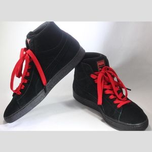 Puma Suede Mid Black W/ Red Laces